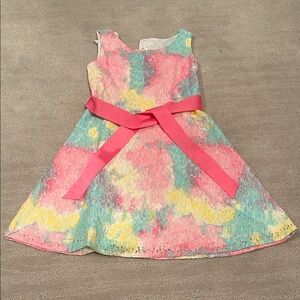 Place Multicolor Lace Dress with Pink Bow